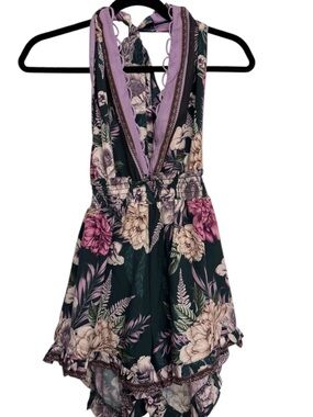 Aqua Bendita Floral Deep V Neck Romper